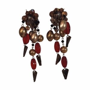 Vintage Handmade Beaded Clip On Dangle Earrings
